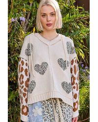 Pol - Long Animal Print Sleeve Heart Leopard Patch Sweater - Lyst