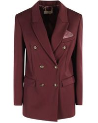 Elisabetta Franchi - Structured Double-Breasted Blazer With Peaked Lapel - Lyst