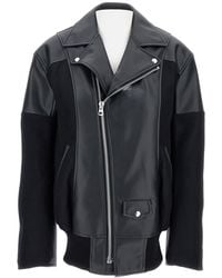 Junya Watanabe - Contrast Panel Faux Leather Jacket With Exposed Zip Closure - Lyst