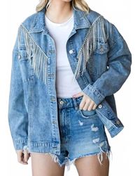 Veveret - Rhinestone Fringe Denim Jacket - Lyst