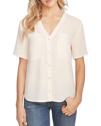 1.STATE - Chiffon Short Sleeves V Neck Button Down Shirt - Lyst