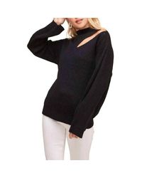 Astr - Neck Cutout Ribbed Knit Mock Neck Sweater - Lyst