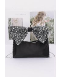Fashnzfab - Rhinestone Hotfix Bow Handle Nylon Clutch - Lyst