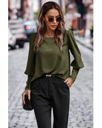 TRUEDAMES - Fashnzfab Crew Neck Solid Leg Of Mutton Sleeve Shirt - Lyst