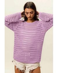 Bibi - Crew Neck Open Knit Sweater Top - Lyst
