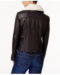 MICHAEL Michael Kors - Leather Jacket With Shearling Collar - Lyst