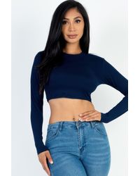 TRUEDAMES - Crew Neck Long Sleeve Cropped Top - Lyst