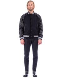PT Torino - Bimaterial Leather-Wool Jacket With Baseball Collar - Lyst