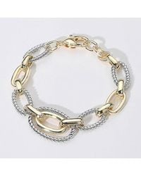 Fashnzfab - 14K Plated Two Tone Textured Oval Chain Link Bracelet Two Tone - Lyst
