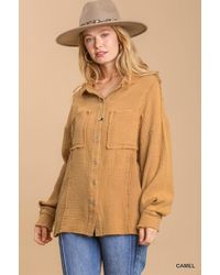 TRUEDAMES - Mineral Wash Button Down Top With High Low Hem - Lyst