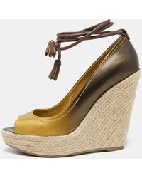 Sergio Rossi - Ombre Leather And Jute Ankle Wrap Wedge Pumps - Lyst