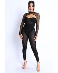 TRUEDAMES - Mesh Crop Jumpsuit Set - Lyst