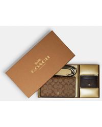 COACH Boxed Anna Foldover Clutch Crossbody And Card Case Set In Blocked Signature Canvas - Brown