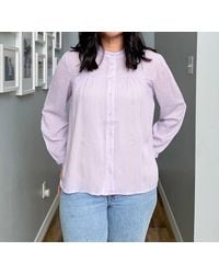 Q2 - Long Sleeve Metallic Stripe Top In Lavender - Lyst