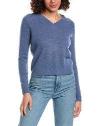 Minnie Rose - Frayed Edge V-neck Cashmere Sweater - Lyst