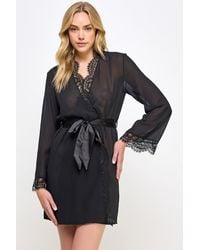 TRUEDAMES - Elegant Lace-Trimmed Chiffon Wrap Robe - Lyst
