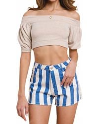 Wisteria Lane - Striped Distressed Denim Shorts - Lyst