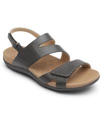 Rockport - Ridge Asym Velcro Leather Embossed Flat Sandals - Lyst