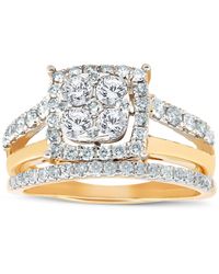 Pompeii3 1 1/10 Ct Diamond Cushion Halo Engagement Ring Wedding Set - Metallic