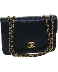 Chanel - Matelasse Chain Flap Shoulder Bag Lamb Skin Navy Gold Cc Auth Am2602ga - Lyst