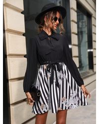 TRUEDAMES - Striped Tie Front Long Sleeve Mini Dress - Lyst