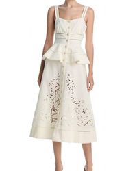 Self-Portrait - Cream Linen Peplum Midi Dress - Lyst