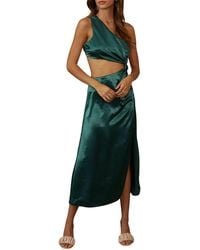 Endless Blu. - One-Shoulder Satin Cutout Midi Dress - Lyst