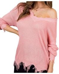 Main Strip - Frayed V-Neck Light Weight Sweater - Lyst