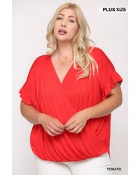 TRUEDAMES - Solid Viscose Knit Surplice Top With Ruffle Sleeve - Lyst