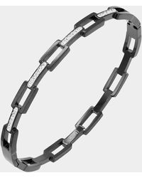 Fashnzfab - Rhinestone Embellished Open Rectangle Link Stainless Steel Bangle Evening Bracelet - Lyst