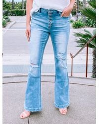 Kancan - Plus Size High Rise Light Distressed Button Fly Flare Jeans - Lyst
