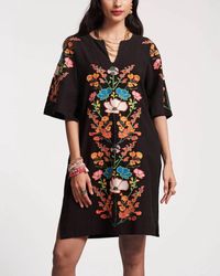Frances Valentine - Charming Botanical Bash With Embroidery Caftan Mini Dress - Lyst
