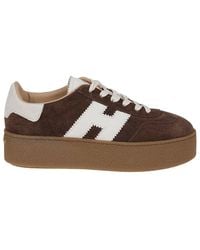 Hogan - Chocolate Suede Platform Sneakers With Lace-Up Closure And H Logo Detail - Lyst