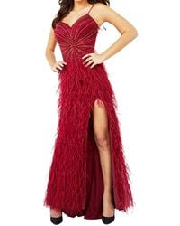 Jovani - Sleeveless Beaded Bodice Feather Skirt Dress - Lyst