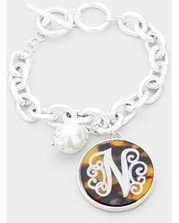 Fashnzfab - N- Initial Monogram Pearl Charm Chain Link Bracelet - Lyst