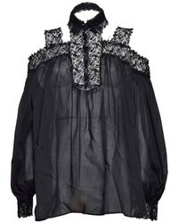 Ermanno Scervino - Silk Blouse With Floral Lace Inserts - Lyst