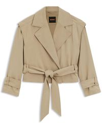 BOSS - Cropped Trench Jacket With Belt - Lyst