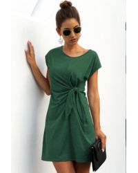 TRUEDAMES - Solid Twist Knot Front Short Sleeve Tee Fit Dress - Lyst