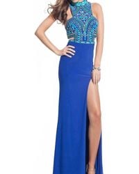 Rachel Allan - Beaded Jersey Prom Gown With Cutouts - Lyst