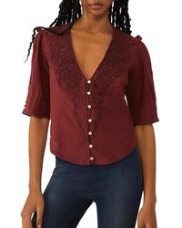 Free People - Cotton Embroidered Blouse - Lyst