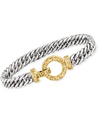 Ross-Simons - Sterling And 18kt Gold Over Sterling Curb-link Bracelet With Greek Key Clasp - Lyst