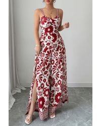 TRUEDAMES - Floral Print High Waist Split Wide Leg Fit Jumpsuit - Lyst