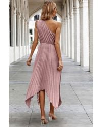 TRUEDAMES - Twist Front Pleated One Shoulder Long Dress - Lyst