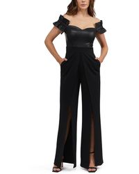 Bebe - Faux Leather Off Shoulder Wide Leg Jumpsuit - Lyst