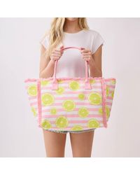 Fashnzfab - Lemon Pattern Stripe Fringe Trim Shoulder Tote Bag - Lyst