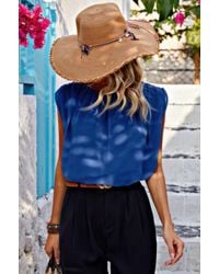TRUEDAMES - Solid Ruched Sleeveless Loose Fit Round Neck Top - Lyst