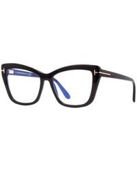 Tom Ford - Eyeglasses Cat Eye Full Rim, Shiny Dark Frame And Clear Light Block Lens Ft5826-B048 - Lyst