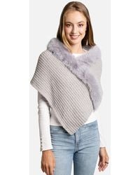 TRUEDAMES - Faux Fur Trim Solid Knitted Rib Shawl Wrap - Lyst
