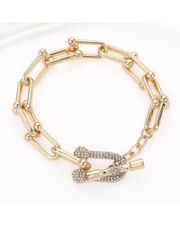 Fashnzfab - Hardware Link Stone Paved Toggle Bracelet Clear - Lyst
