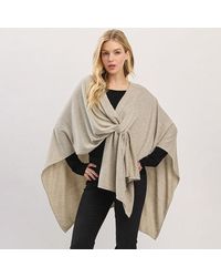 TRUEDAMES - Asymmetrical Hem Solid Pull Through Draped Tie-Front Wrap Poncho - Lyst